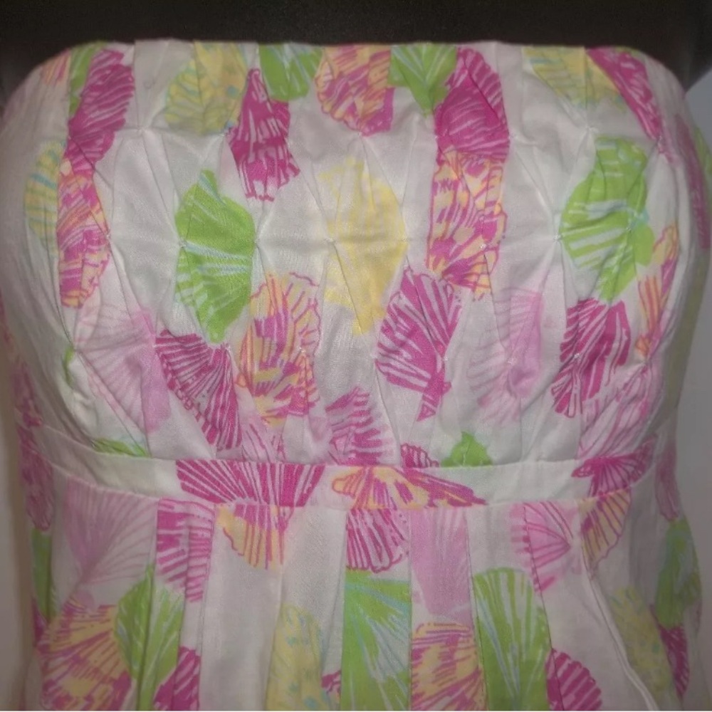 LILLY PULITZER Seashell Print Smocked Cotton Strapless Lining Dress Size 0- XS - Picture 5 of 7